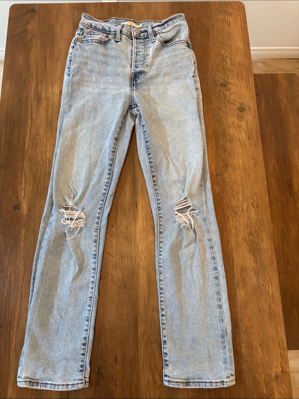 Levi's Light Blue Straight Leg Distressed Jeans